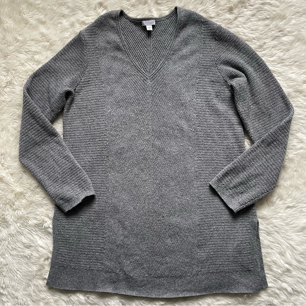 J. Jill Sweater Tunic V-neck Side Split Long Sleeve Textured Gray M